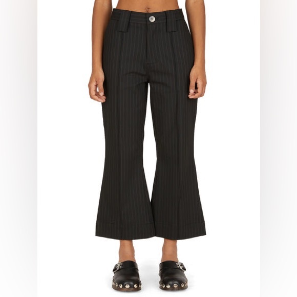 Ganni Kick Flare Pinstripe Trousers - Picture 1 of 9